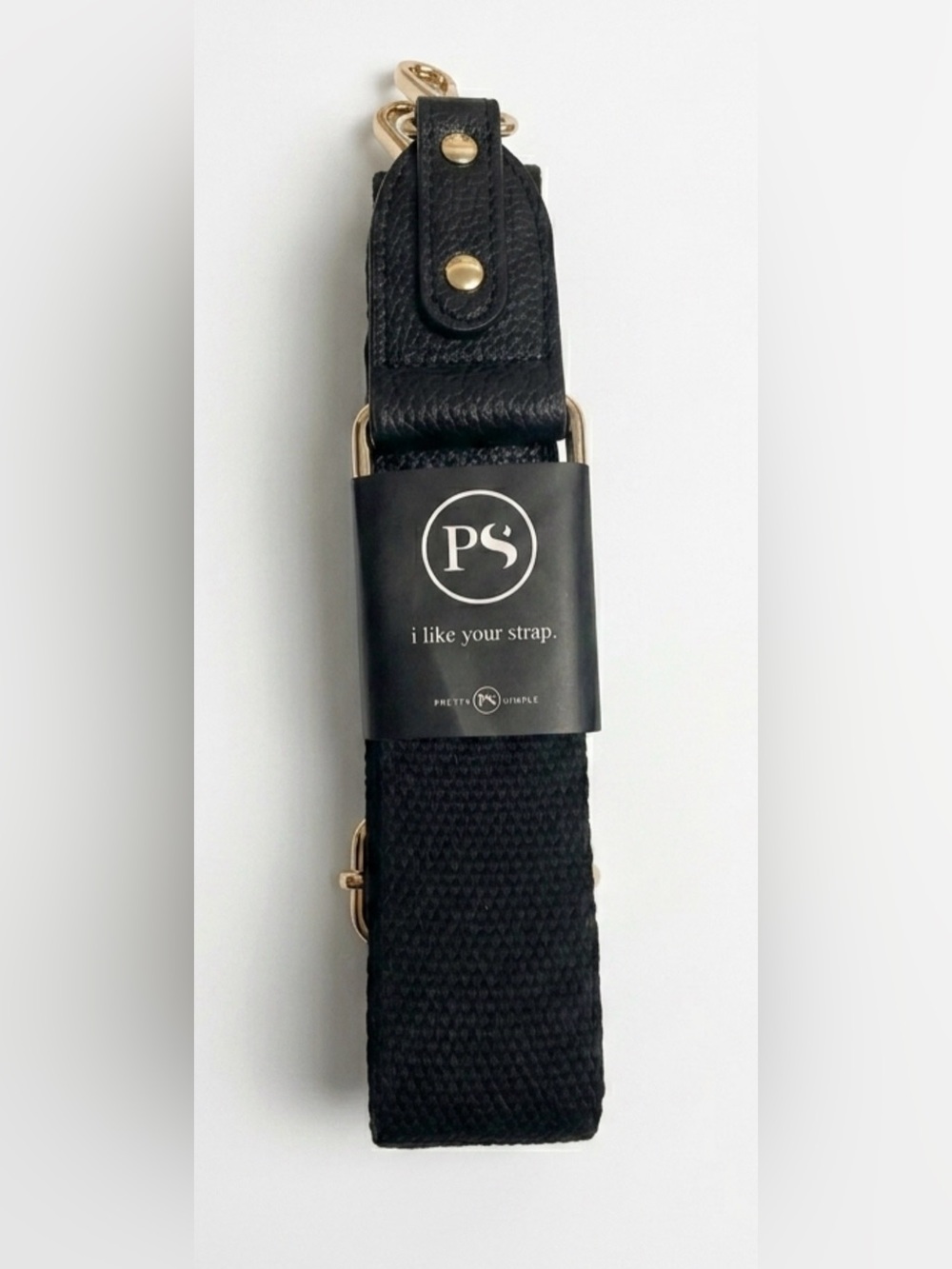 Interchangeable Black Canvas Bag Strap Faux Leather Ends Gold Lobster Claw Clasp